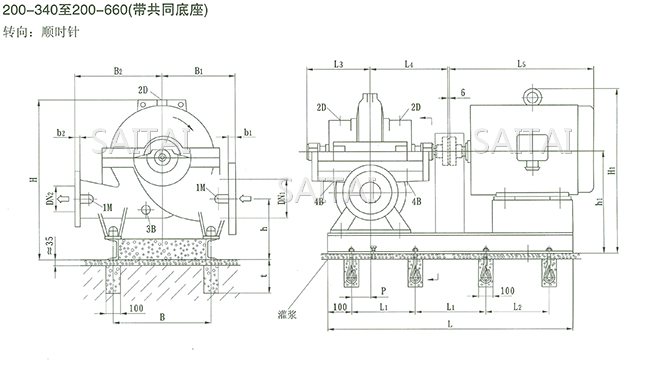 SOW中开泵（200-340 ~ 200-660）安装尺寸